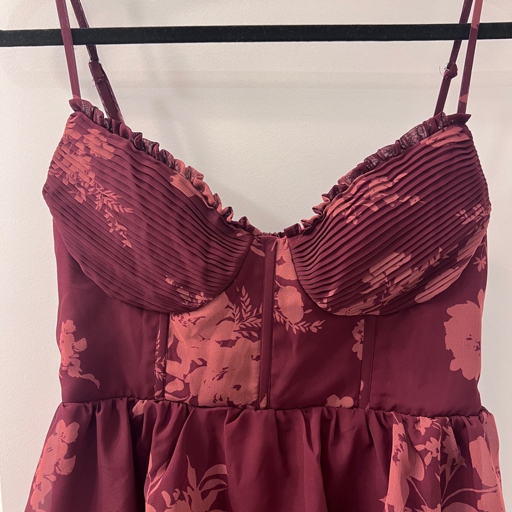 Birdy Grey Burgundy Floral Tiered Maxi Dress - Picture 3 of 5